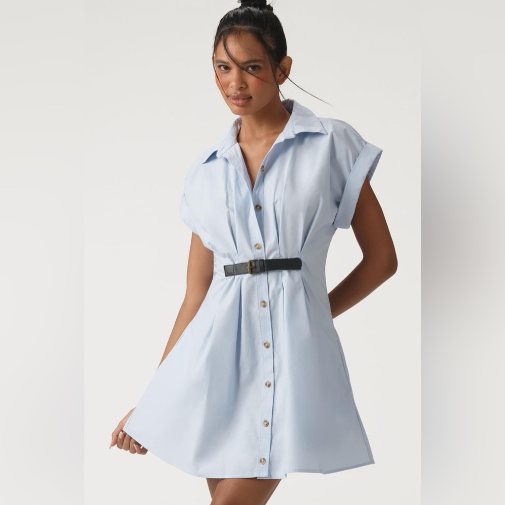 Anthropologie Light Blue Mini Dress with Belt